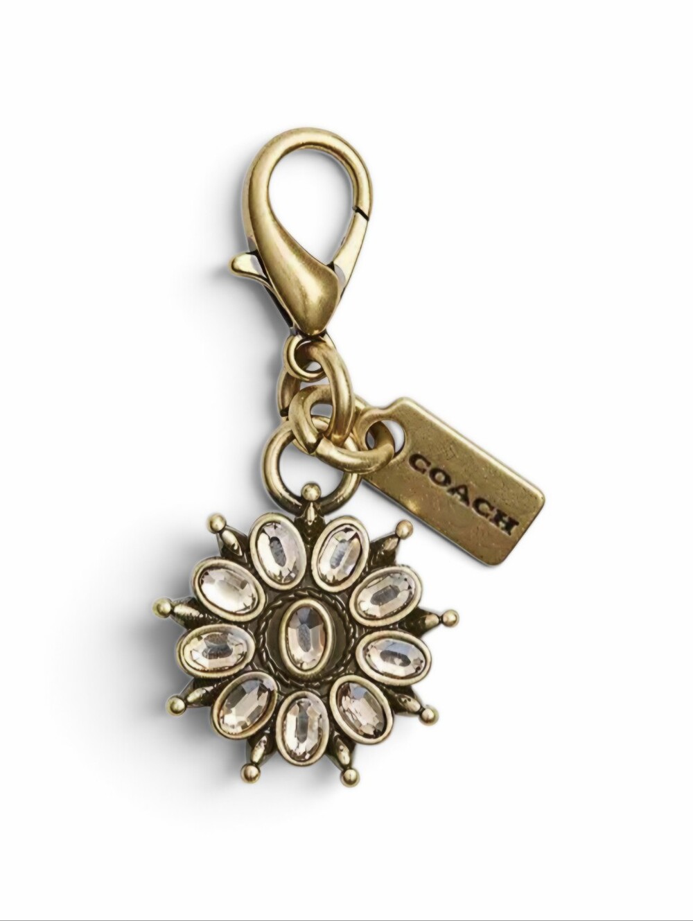 Coach Gold Flower Crystal Charm Key & Card Holder Accent